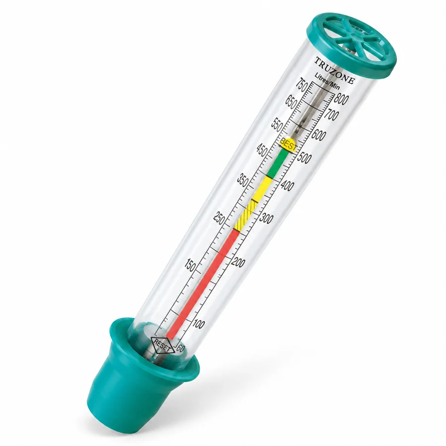 TruZone peak flow meter for measuring peak expiratory flow