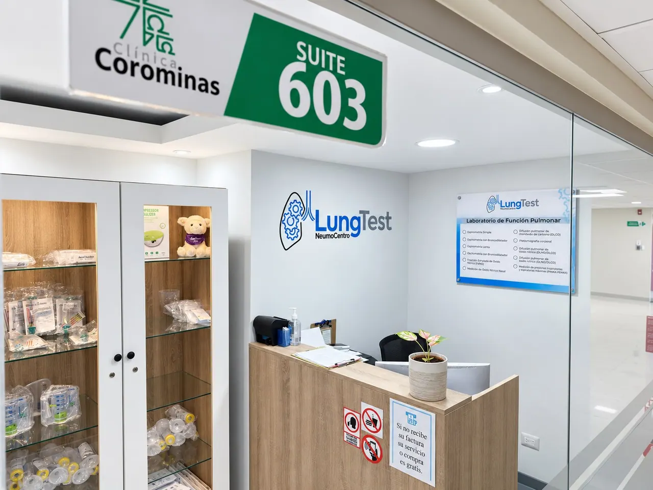 Entrada de LungTest Neumocentro en la suite 603 de la Clínica Corominas